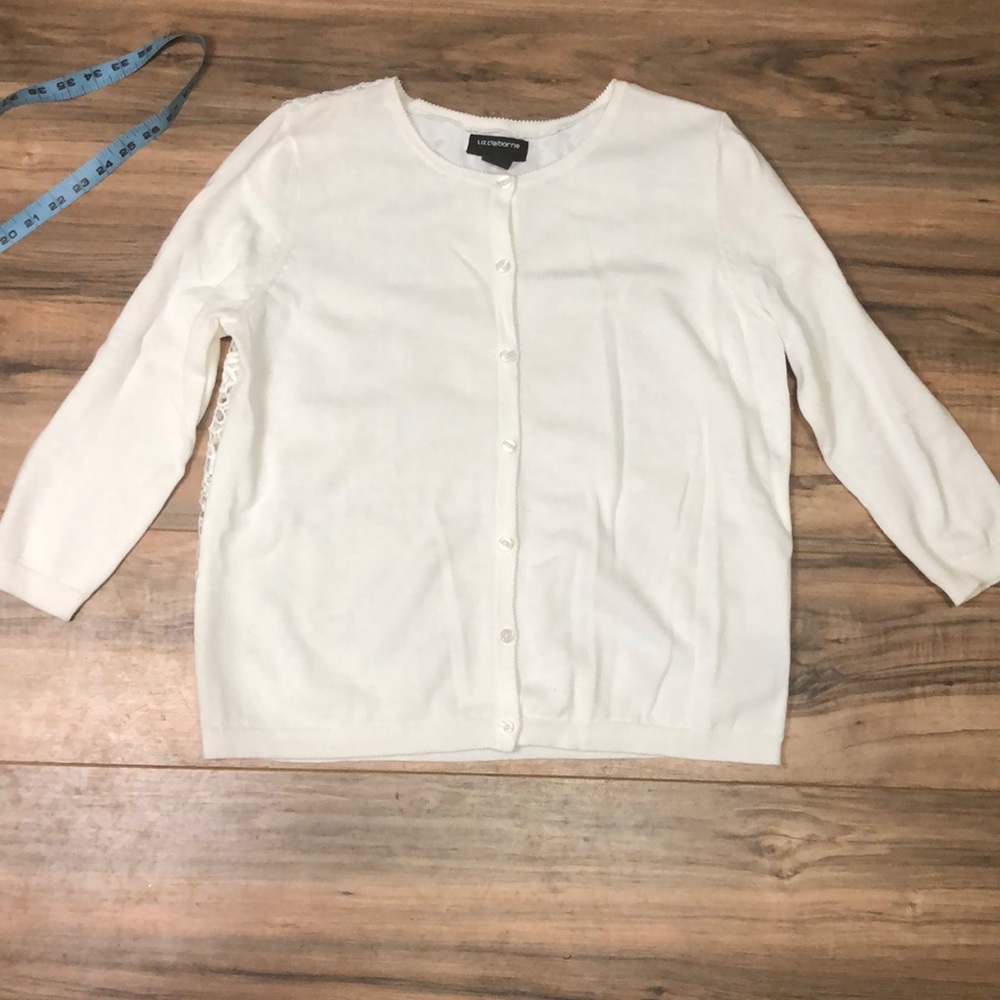 Liz Claiborne sz PL flower crochet back cardigan